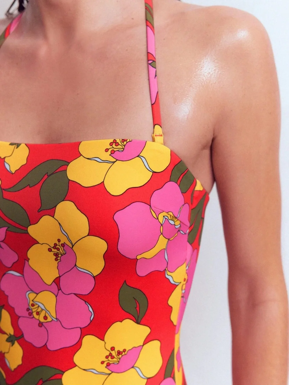Boden Paros Bandeau Swimsuit - Red, Radiant Bloom